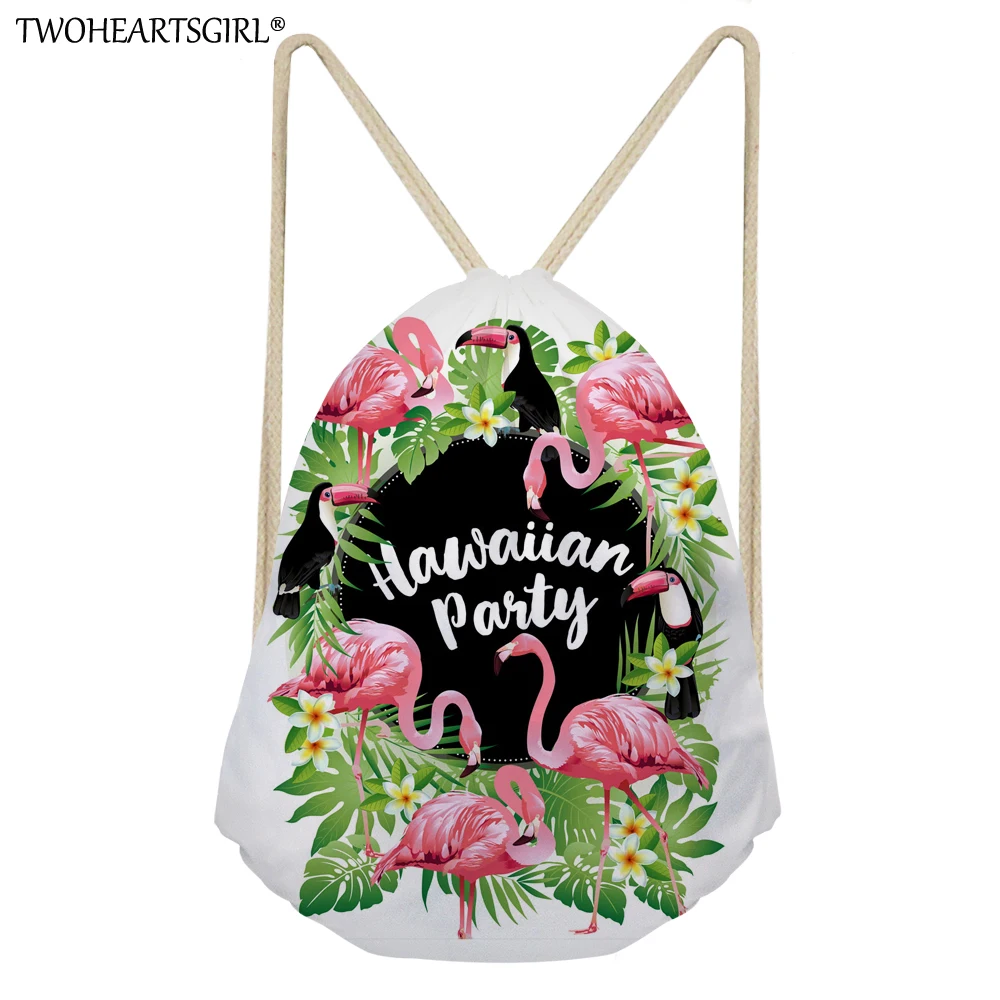 TWOHEARTSGIRL Для женщин Строка Рюкзак Мешок Drawstring Фламинго печать мини школьная сумка для подростков девочек Единорог пляжная сумка
