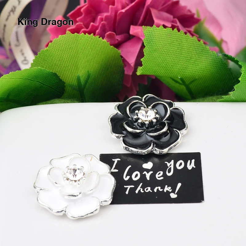

New Arrival Rhinestone Flower Painting Embellishment Flat Back 24MM 5PCS/Lot Silver Color Decoration Button KD548