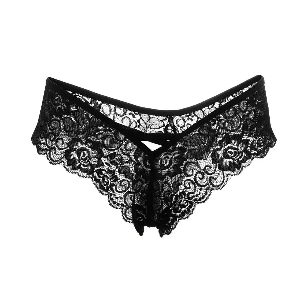 1PC Sexy Women Panties G-string Briefs Lace Lingerie Plus Size T-back Low Waist Panties Briefs Underpants Underwear Thongs - Color: Black