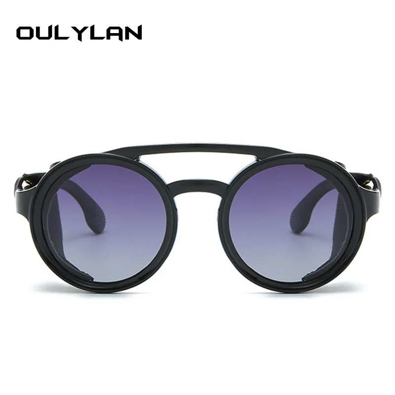 Oulylan Leather Steampunk Sunglasses Polarized Men Round Driving Sun Glasses Women Retro Punk Style Glasses