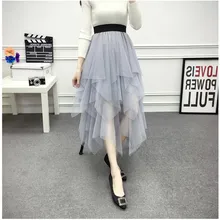 Тюлевая юбка женская летняя юбка для взрослых юбка-пачка корейская черная белая высокая талия нерегулярная миди плиссированная сетчатая юбка женская