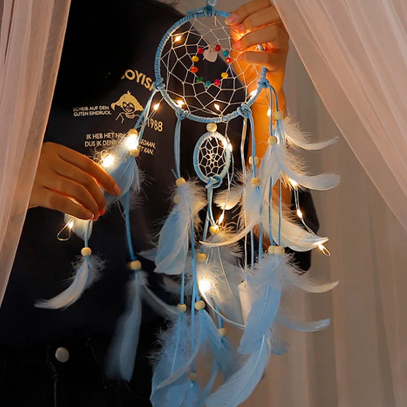 Ловец снов светодиодный Ночной светильник в индийском стиле Ловец снов ручной работы ветряные колокольчики Подвесные украшения для дома