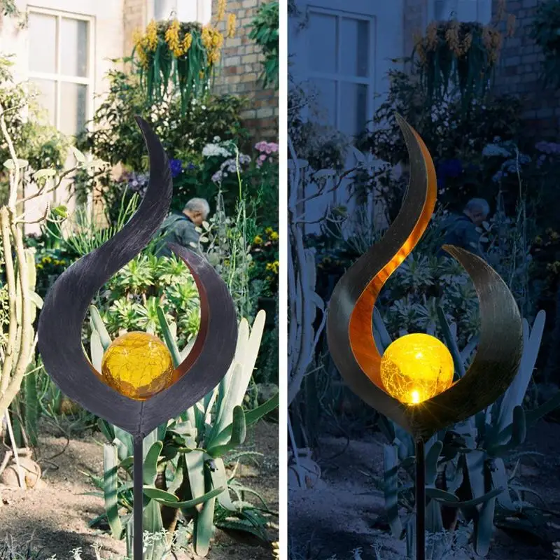Светодиодный светильник в стиле ретро с железным солнечным имитирующим пламенем для сада, ландшафтного декора, бронзового солнечного Луны, ландшафтного украшения