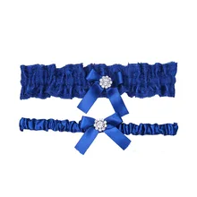 Сапфировые Синие Свадебные Подвязки со стразами бант подвязка для невесты женские цветочные кружевные свадебные подвязки