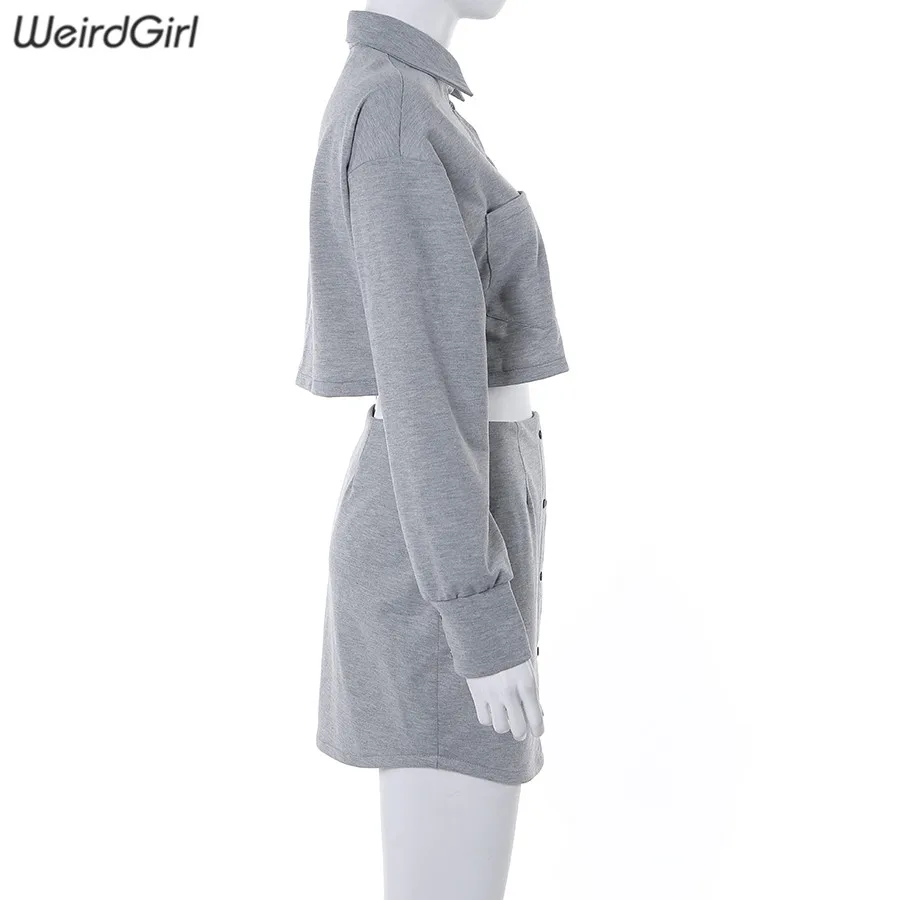 Weirdgirl/женские комплекты; элегантные модные однотонные пальто с длинными рукавами; однобортный укороченный топ; эластичные юбки с высокой талией; Новинка