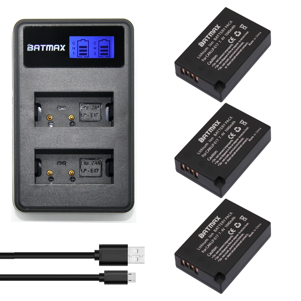 LP E17 LPE17 LP E17 3 Pack Digital Camera Battery+LCD Display USB