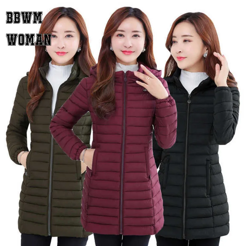 Goede Lichtgewicht Katoen Lange Parka Effen Kleur Lange Mouw Winter Warm Elegant Plus Size Vrouwelijke Gewatteerde Jas ZO1777