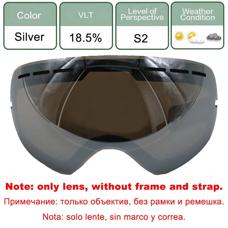 LOCLE противотуманные лыжные очки UV400 лыжные очки двойные линзы Лыжный Сноуборд снежные очки лыжные очки с одной осветляющей линзой - Цвет: Silver Lens