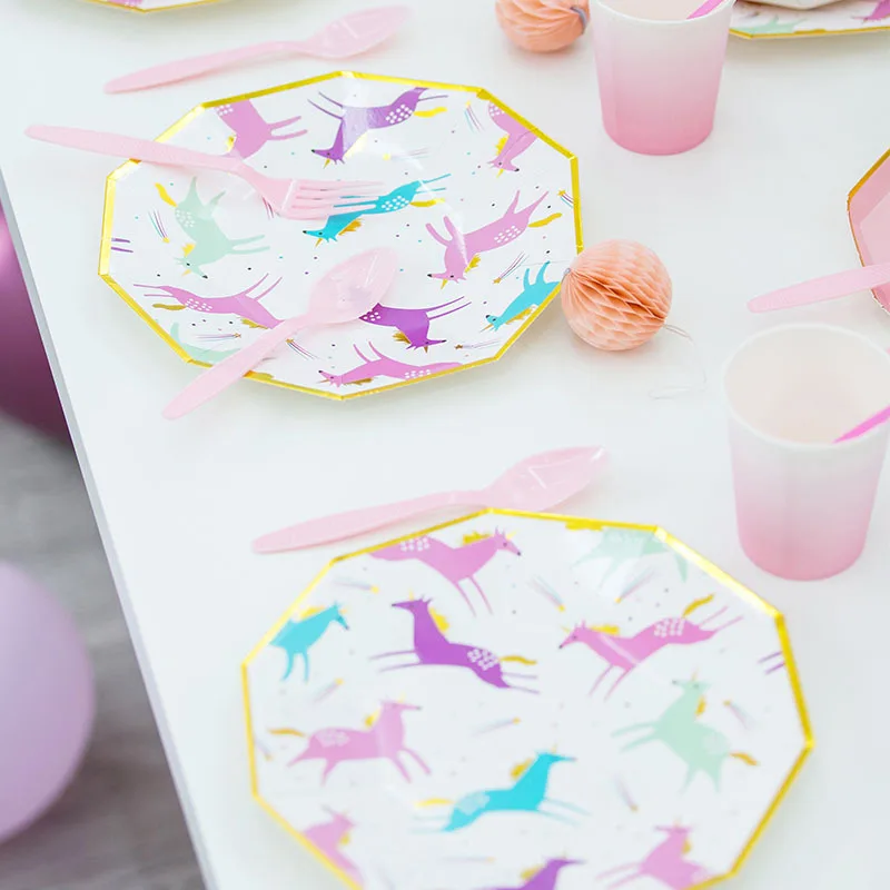 8 шт Единорог вечерние одноразовые посуда бумага с Фламинго тарелки Свадьба пикника день рождения тарелка, украшение Поставки