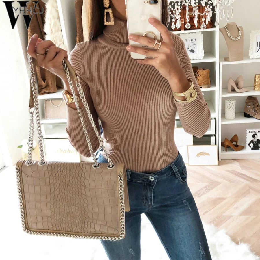 

WYHHCJ 2018 Women High collar Bodysuit Solid Jumpsuit Rompers Autumn/Winter Long Sleeve Slim Jumpsuits Female Bodycon
