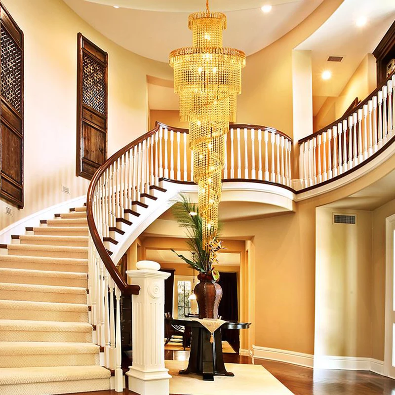 

Modern Stairs luxury K9 crystal Pendant Lights hotel hall large hanging K9 crystal lights villa living room loft Pendant lamps