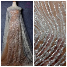 La Belleza 1 ярд красивый модный дизайн жемчуг Кристалл Блестки ручной работы супер тяжелый бисером свадебное платье кружевная ткань
