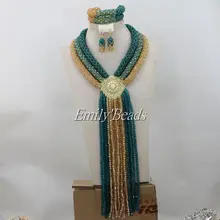 Новое поступление элегантные длинные многослойная кисточка многоцветный нигерийские Свадебные африканские хрустальные бусины свадебные комплекты ювелирных изделий AIJ363