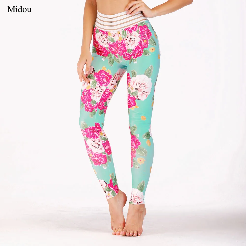 Women Sexy Yoga Pants Elastic Fitness Gym Pants Printed