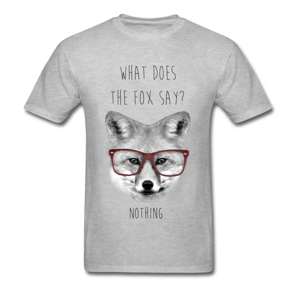 Faddish What does the fox say Short Sleeve T-Shirt Summer/Autumn O Neck 100% Cotton Tops Shirts for Students Tee Shirt Casual What does the fox say grey