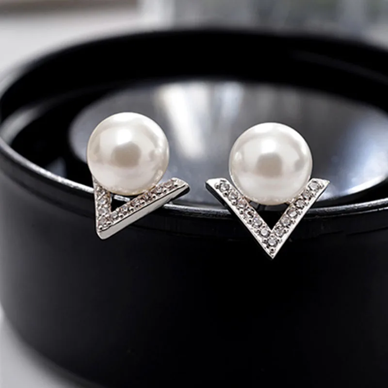 New Fashion Exquisite Stud Earrings Cute Cherry Star Crown Crystal Imitation Pearl For Women Piercing Jewelry Brincos Gift - Окраска металла: EB437 White