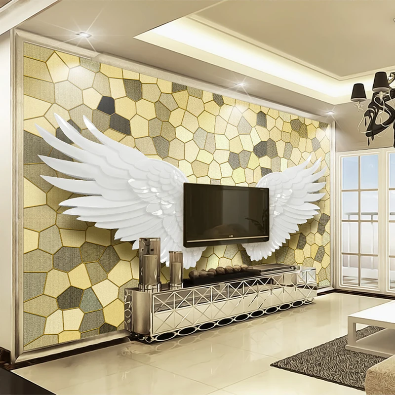 Пользовательские 3D фото обои Крылья Ангела мозаичный камень узор Современная Гостиная ТВ фон самоклеящаяся Фреска Papel де Parede