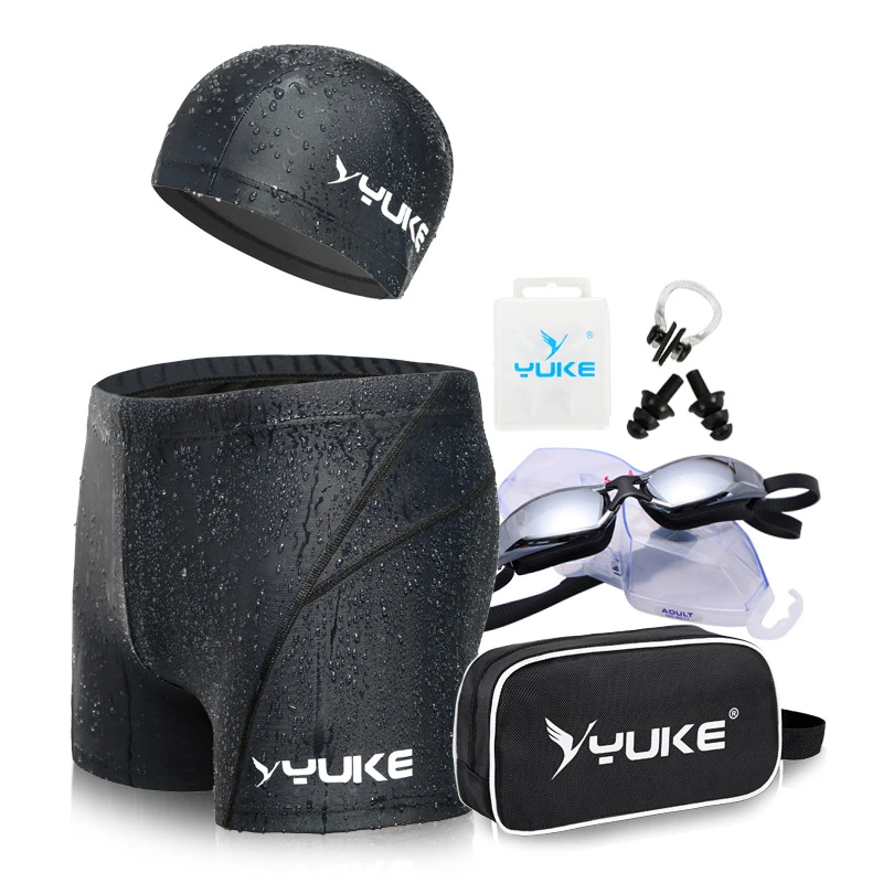 YUKE, ropa deportiva negra para hombres y adultos, gorra de natación con protección oídos de PU de nailon, sombrero con gafas de natación, accesorios de entretenimiento deportivo|Gorros de natación| -