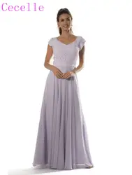 2019 сиреневое кружевное шифоновое длинное скромное платье подружки невесты с рукавом-крылышком ТРАПЕЦИЕВИДНОЕ официальное скромное