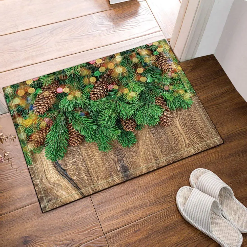 Pine Cones on Wood Bath Rugs Non-Slip Doormat Floor Entryways Outdoor Indoor Front Door Mat Kids Bath Mat Bathroom Accessories