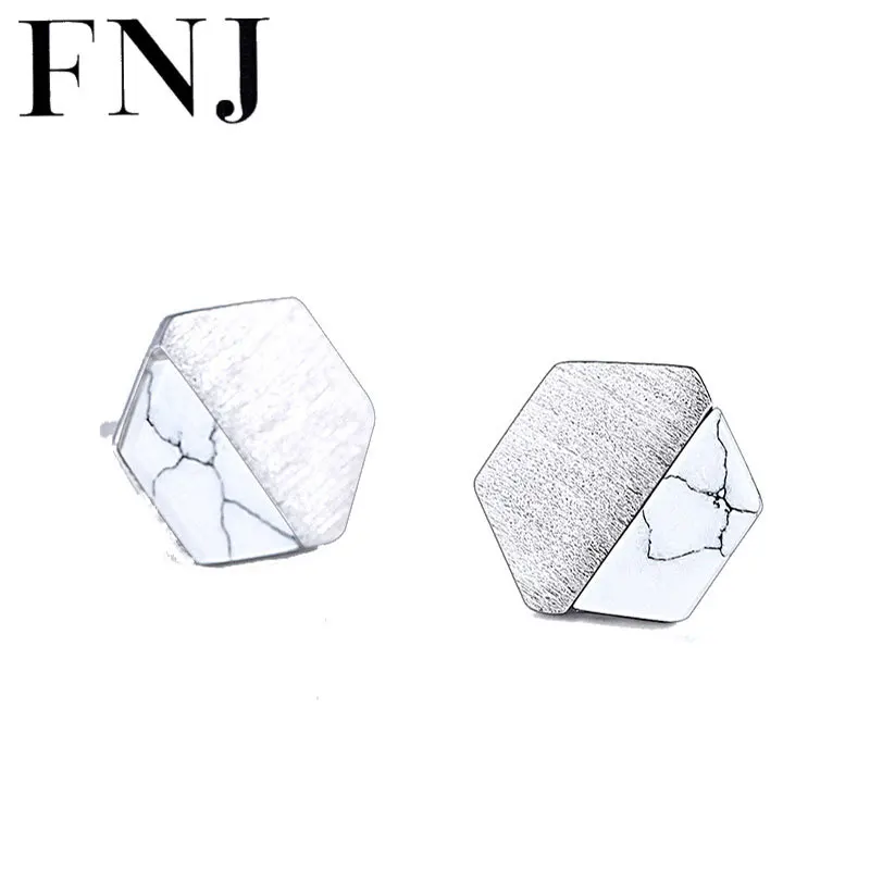 

FNJ 925 Silver Stud Earrings for Women Jewelry New Fashion Original S925 Sterling Silver Hexagon Earring