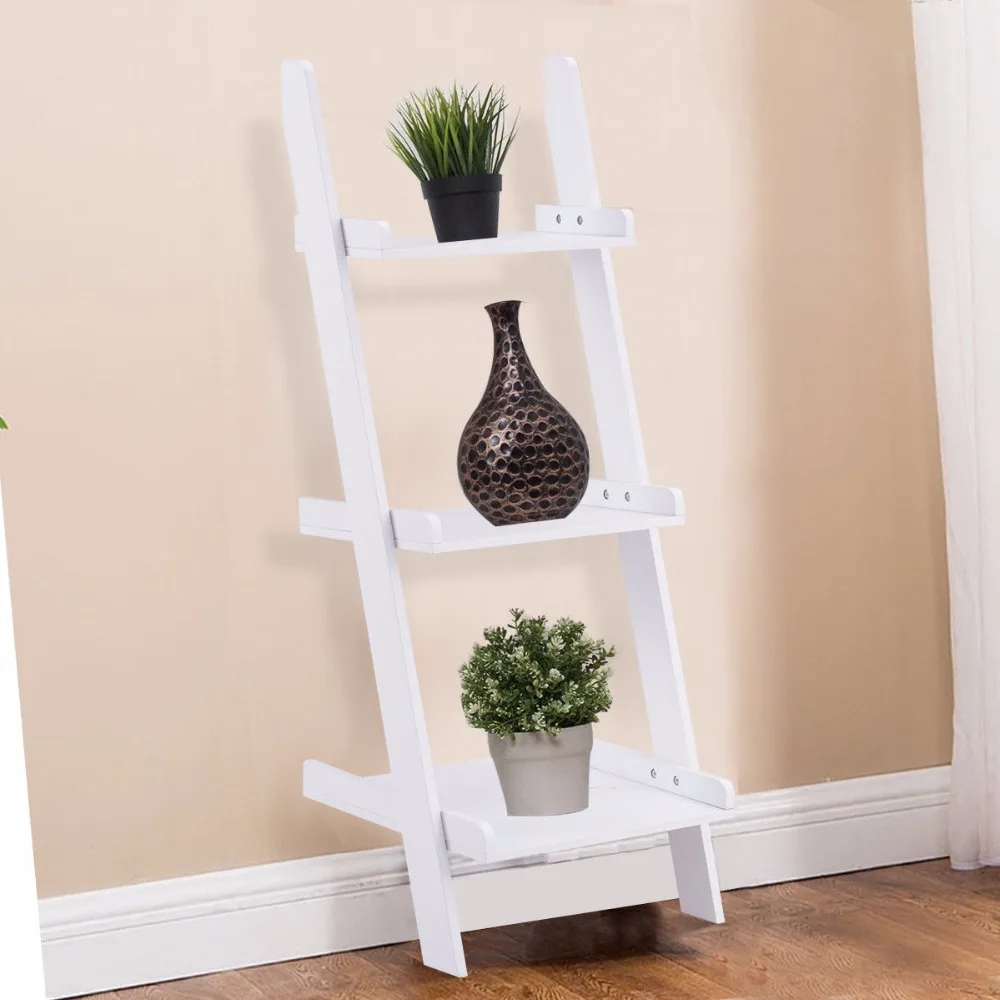 Giantex 3 الطبقة يميل جدار سلم رف كتب خزانة التخزين رف أثاث للعرض المنزل الأثاث HW56699