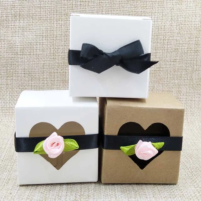 Free Shippingwhole 5x5x5cm Natural Kraft Brown Wedding Candy Free Shippingwhole 5x5x5cm Natural Kraft Brown Wedding Candy Bo With Heart Window Treat Box