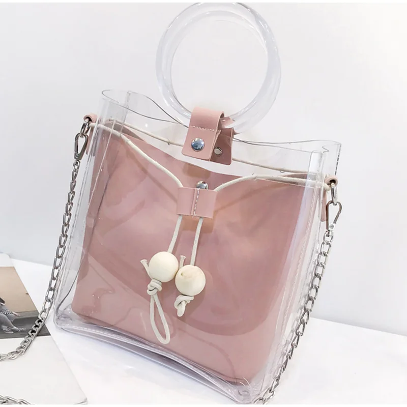 

Women Transparent Handbag Teenage Girls Clear Jelly Shoulder Crossbody Bag 2019 New Design Ladies Chain Waterproof Messenger Bag