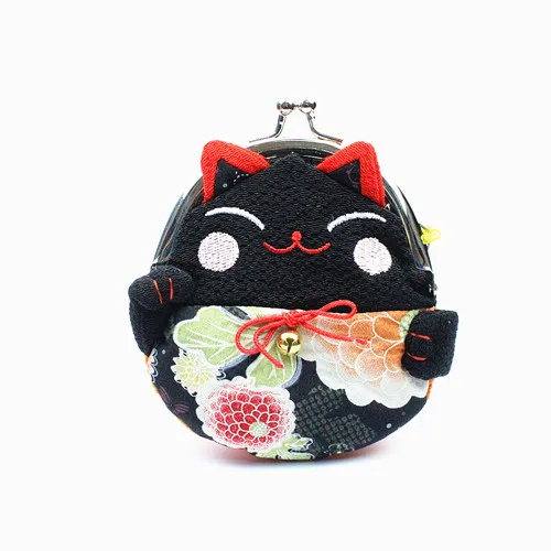 M298 мультфильм кошельки Lucky Cat 5 Стиль Цвет с застежкой в виде нуля; котика, который приносит вам богатство ручной вышивки мешок - Цвет: black