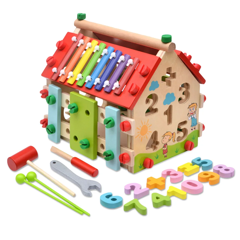 

Wisdom House Toy Kids Dismounting Educational Math Musical Wooden Learning Blocks Set Montessori Math Learning Educational Toy