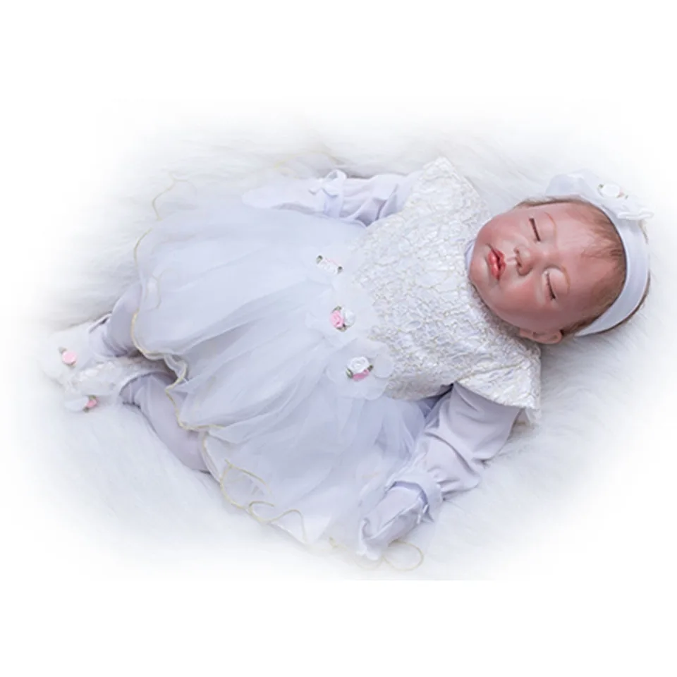 Реалистичные куклы Reborn Baby, 20 дюймов, 50 см, мягкие силиконовые детские куклы, выглядят по-настоящему спящими, Bebe Alive, одежда для девочек, белое платье, комплекты