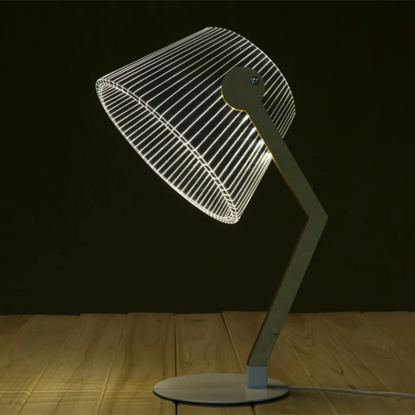 Online Artículo de noticias luz novedad 3D de madera lámpara de mesa LED de lectura lámpara luminosa pantallas 3D ilusión óptica luz de noche Decoración de casa