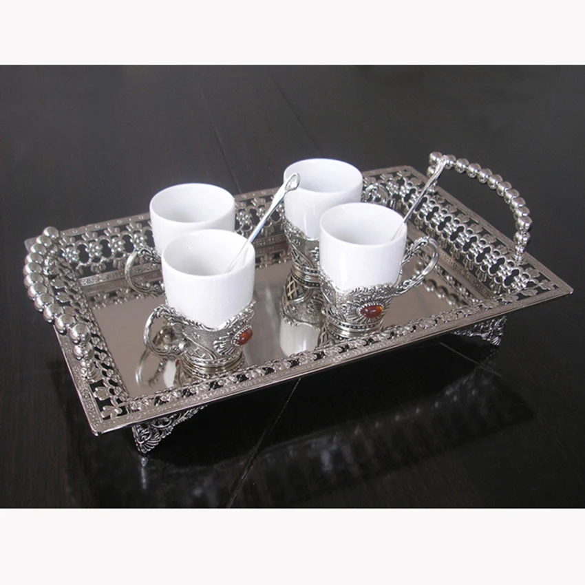 12.5 Inch Rectangle Sterling Nickel Plated Metal Tray Serving Tray