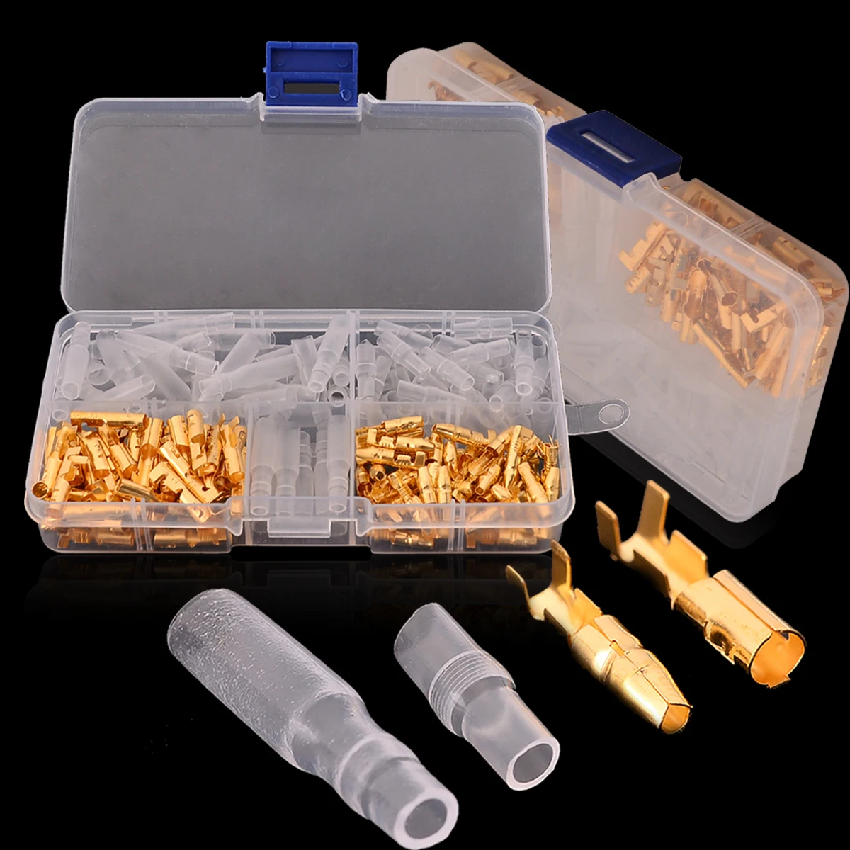 120pcs Practical 3.5mm  Male & Female Brass Bullet Connector+Transparent Cover Insulated Terminal with Plastic Box