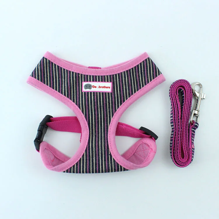 Удобный хлопковый полосатый джинсовый поводок для собаки набор дышащих собак нагрудный ремень Тяговый набор веревок товары для домашних животных - Цвет: Розовый