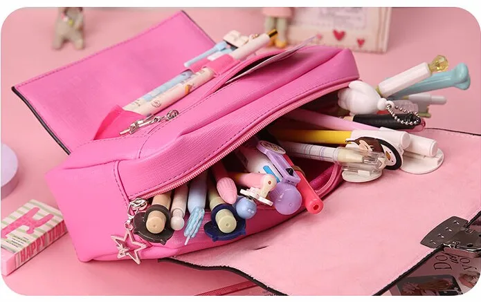 Корейский милый чехол для карандашей канцелярские принадлежности для девочек Kawaii сумка для ручек креативная школьная сумка из искусственной кожи Подставка для карандашей с замком студенческий модный подарок