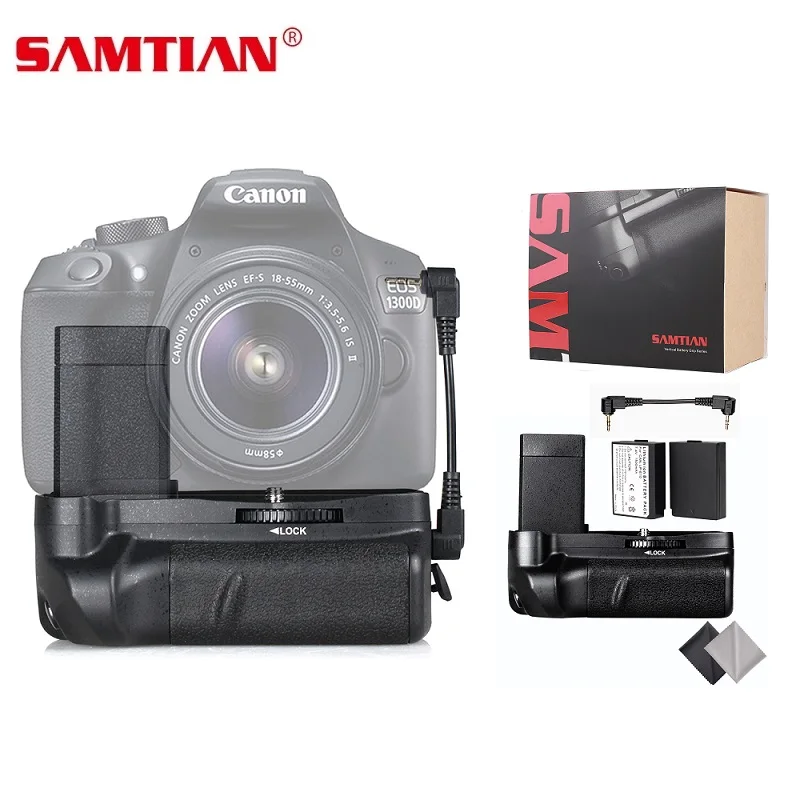 

SAMTIAN battery grip holder for canon 1100d 1200d 1300d Rebel T5 T6 EOS Kiss X50 DSLR camera Come with 2pcs LP-E10 Battery