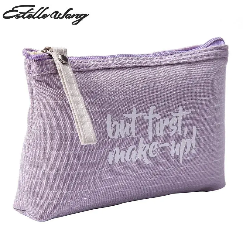 

Estelle Wang Portable Canvas Coin Pouch English Alphabetic Zipper Cosmetic Bag Travel Necessary Washing Bags Zero Travel Small