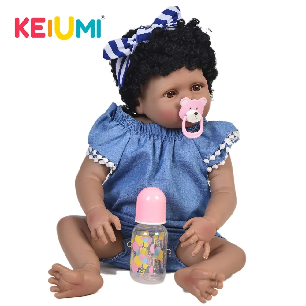 

Fashion 23'' Newborn Baby Doll With Curly Hair Lifelike Ethnic Dolls Full Silicone Vinyl Reborn Baby For Kids Birthday Gifts