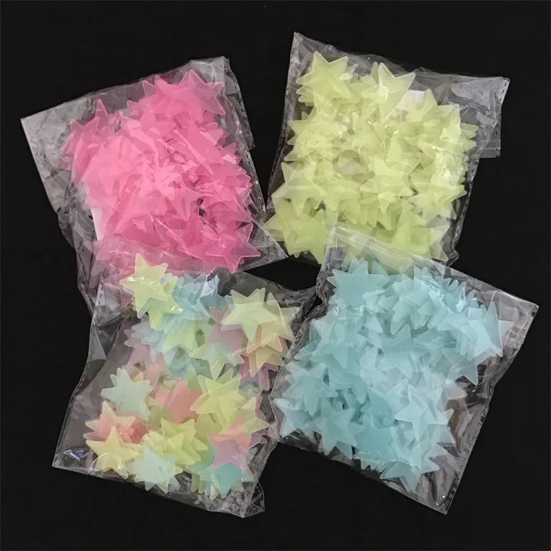 100pcs 3D Night Luminous Stars Stickers Child of Light Glow In The Dark Toy for Kids Bedroom Decor Christmas Birthday Gift