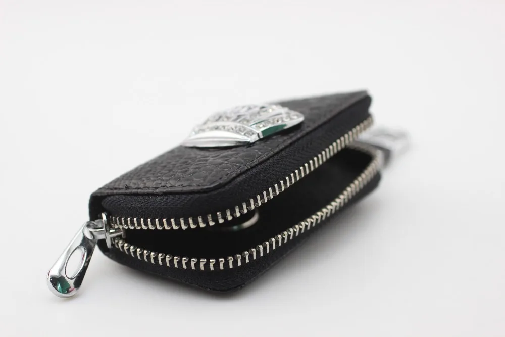 Крокодиловая зернистая черная с короной бриллиантовый Чехол для автомобильного ключа, сумка для хранения, короткая молния, авто держатель для ключей, чехлы, интерьерные подарки