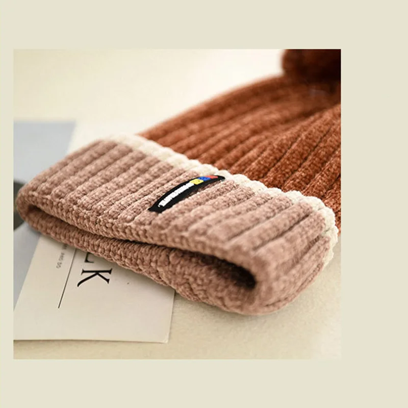Stitching Baby Beanies Hat Toddler Boys Girls Winter Warm Cap with Big Pompom High Quality Cap Cotton Liner Comfort Thicken Hat (11)