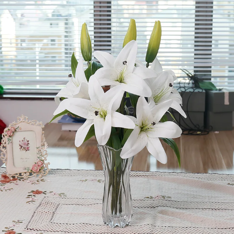 Artificial Real Touch Latex Lily Flower Leaf Plant Bouquet Wedding Home