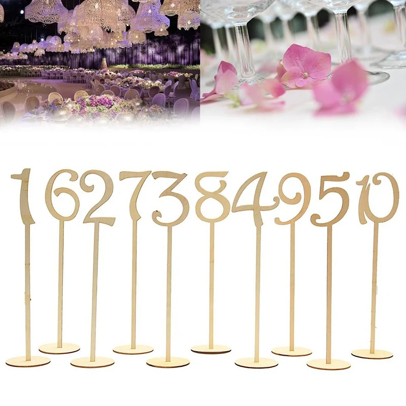 2 Sets Wooden Table Stand Numbers Stick Set +Round Base 1 10 Wedding