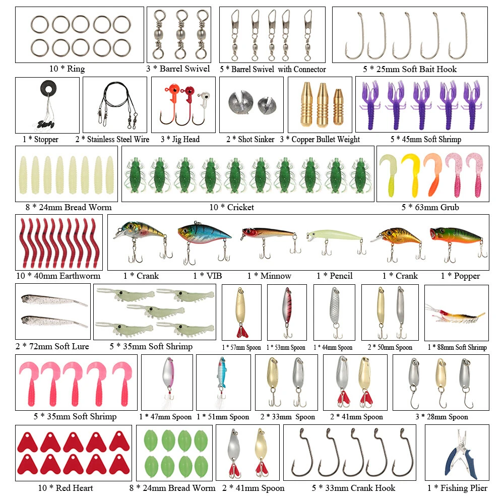 

Lixada 232PCS Fishing Lures Tackle Accessories Kit Set Mixed Hard Soft Baits Popper Floating Fishing Lures Hooks Storage Box