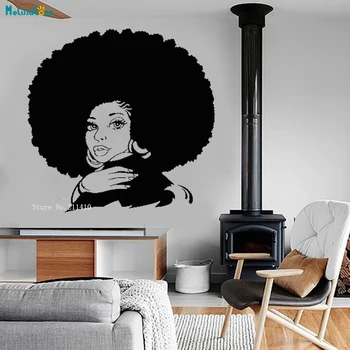 

African Style Wall Decal Window Sticker Beauty Salon Woman Face Africa Afro American Beauty Salon Decoration Art Decals YT1075