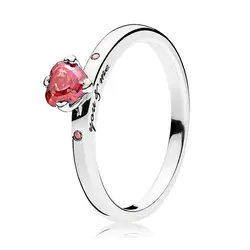 Аутентичные 925 пробы Серебряное кольцо красное сердце-образный кристалл You & Me кольцо для Для женщин подарок тонкой Vanlentine день Pandora украшения