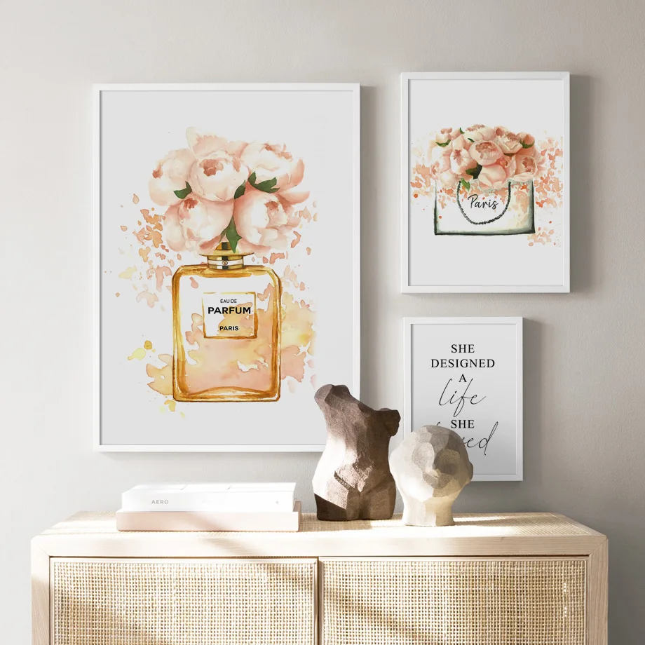 

Fashion Paris Flower Perfume Bag Modern Wall Art Canvas Painting Nordic Posters And Prints Decoration Pictures For Living Room