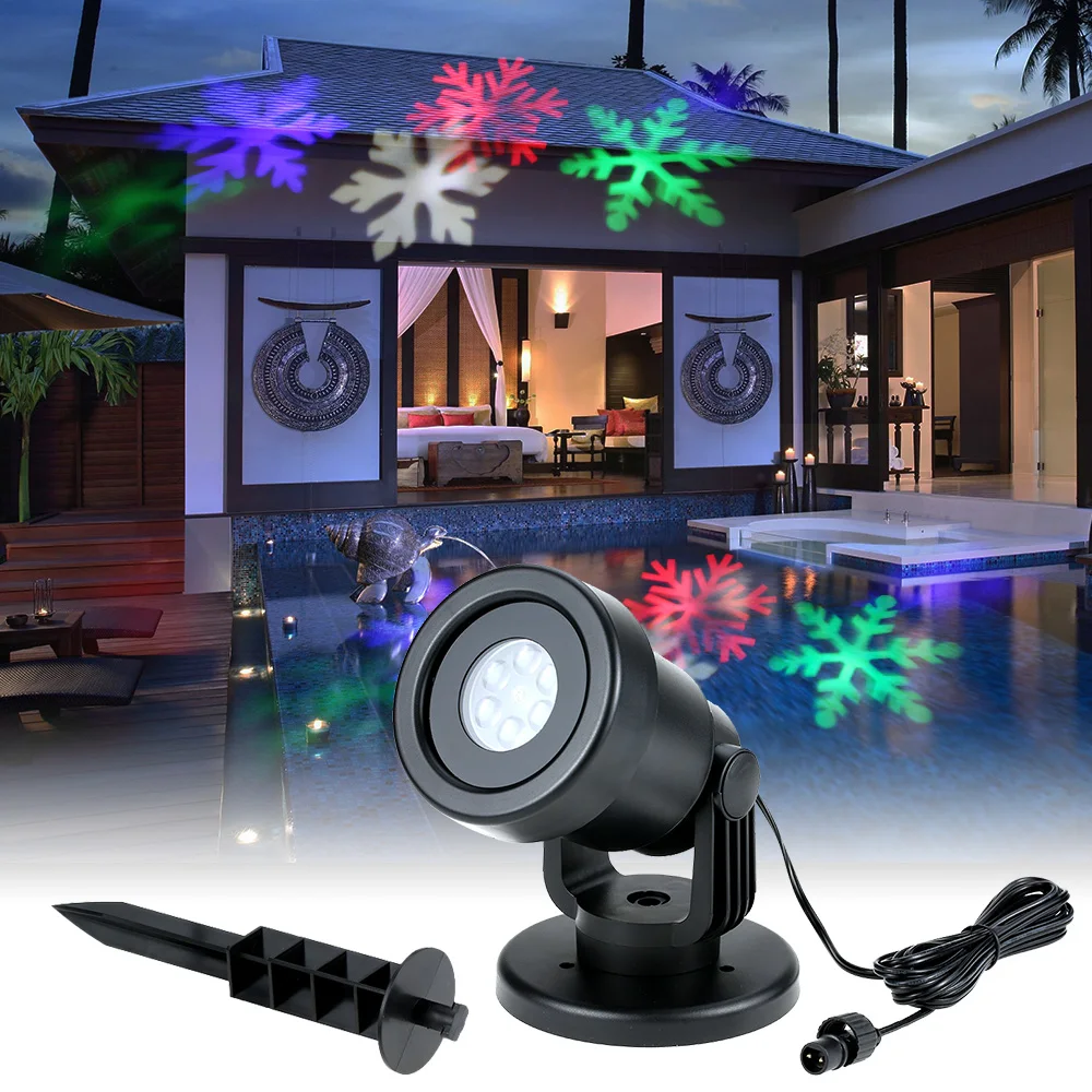 

4W 4LED Moving Dynamic Snowflake Film Projector Light with Replaceable Base Pattern Decor Garden Lawn Lamp Festival Spotlight