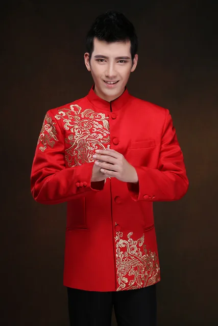 Groom Wedding Suit Red Traditional Chinese Clothing For Men Cheongsam ...